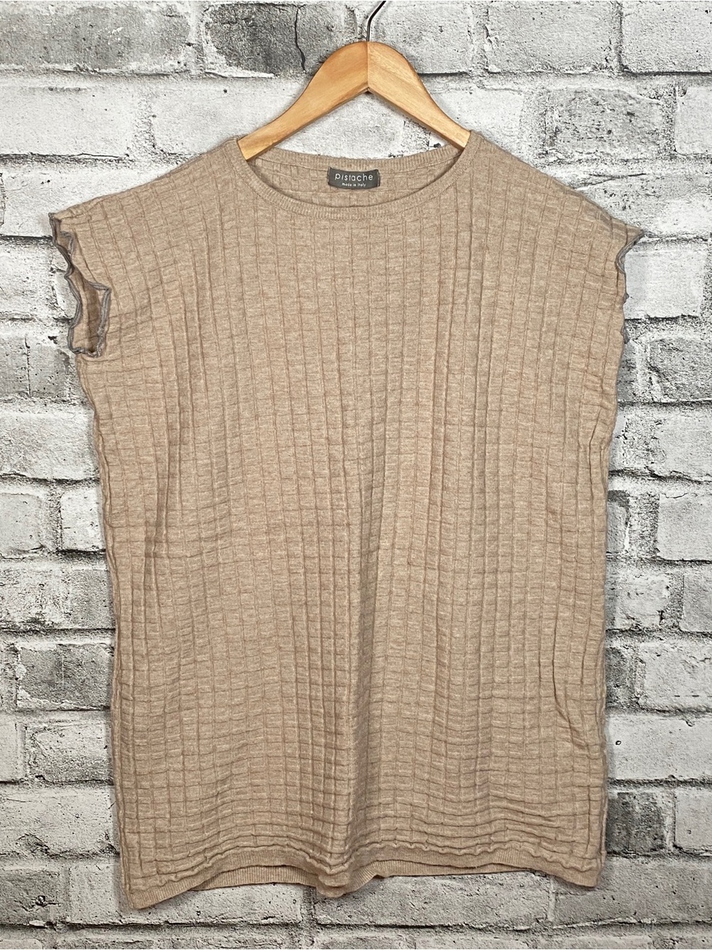 Women's Ribbed Knit Top in Taupe - Made in Italy